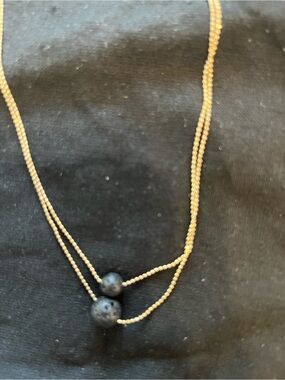 Gold-Tone Double Chain Necklace with Black Lava Beads NWT
